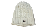 Moncler Cable-Knit Logo White Beanie (PreOwned)