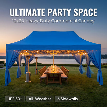 🎊【Hot sale】🎊10x20Pop up Canopy Tent with 6 sidewalls Commercial Heavy Duty Canopy UPF 50+ All Weather Waterproof Outdoor Wedding Party Tents