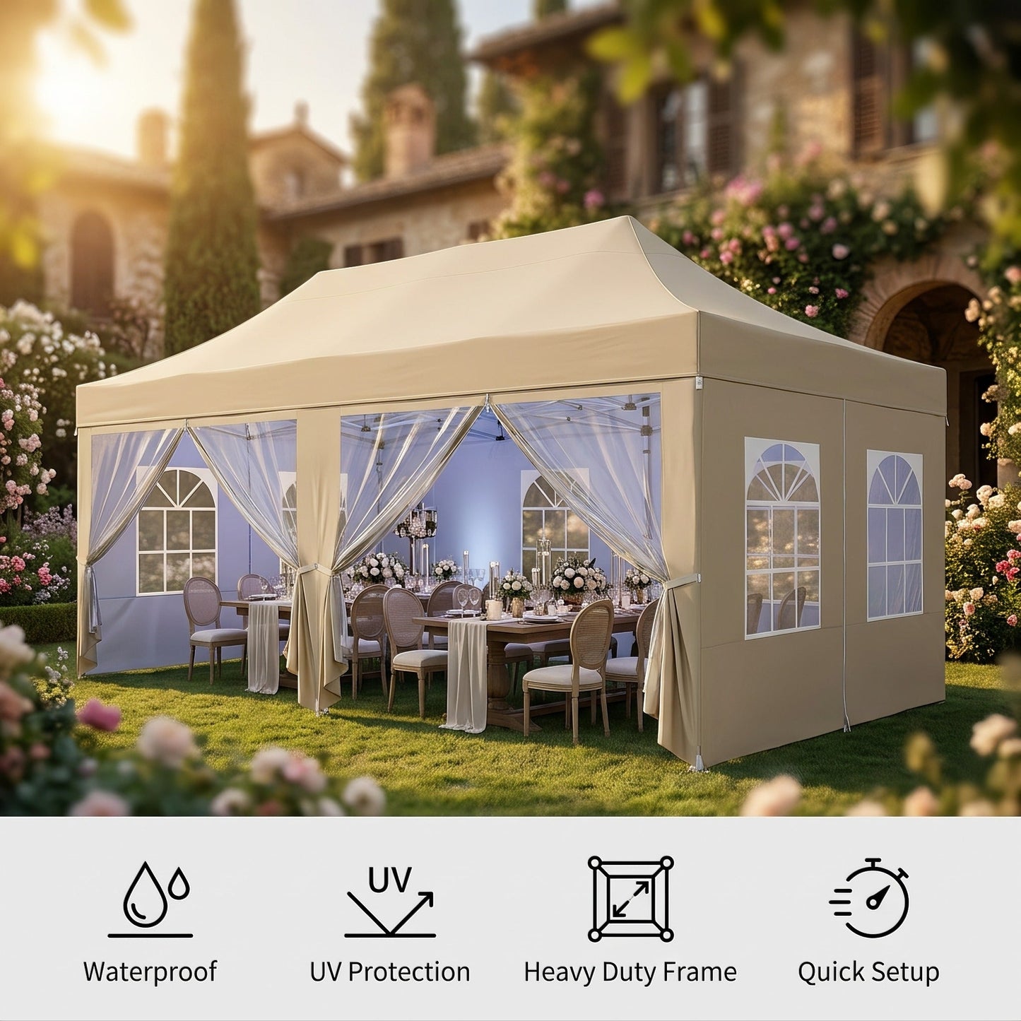 🎊【Hot sale】🎊10x20Pop up Canopy Tent with 6 sidewalls Commercial Heavy Duty Canopy UPF 50+ All Weather Waterproof Outdoor Wedding Party Tents
