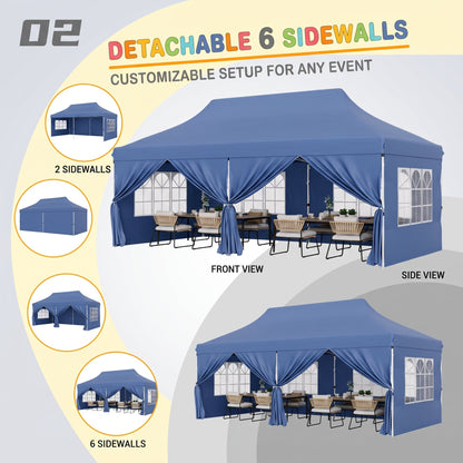 🎊【Hot sale】🎊10x20Pop up Canopy Tent with 6 sidewalls Commercial Heavy Duty Canopy UPF 50+ All Weather Waterproof Outdoor Wedding Party Tents