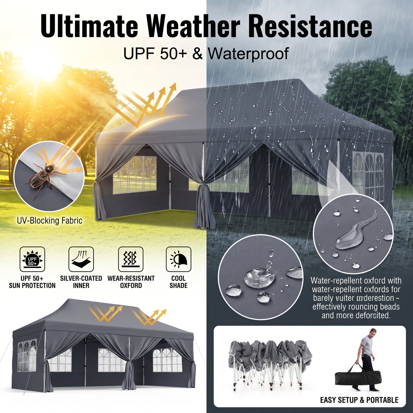 🎊【Hot sale】🎊10x20Pop up Canopy Tent with 6 sidewalls Commercial Heavy Duty Canopy UPF 50+ All Weather Waterproof Outdoor Wedding Party Tents