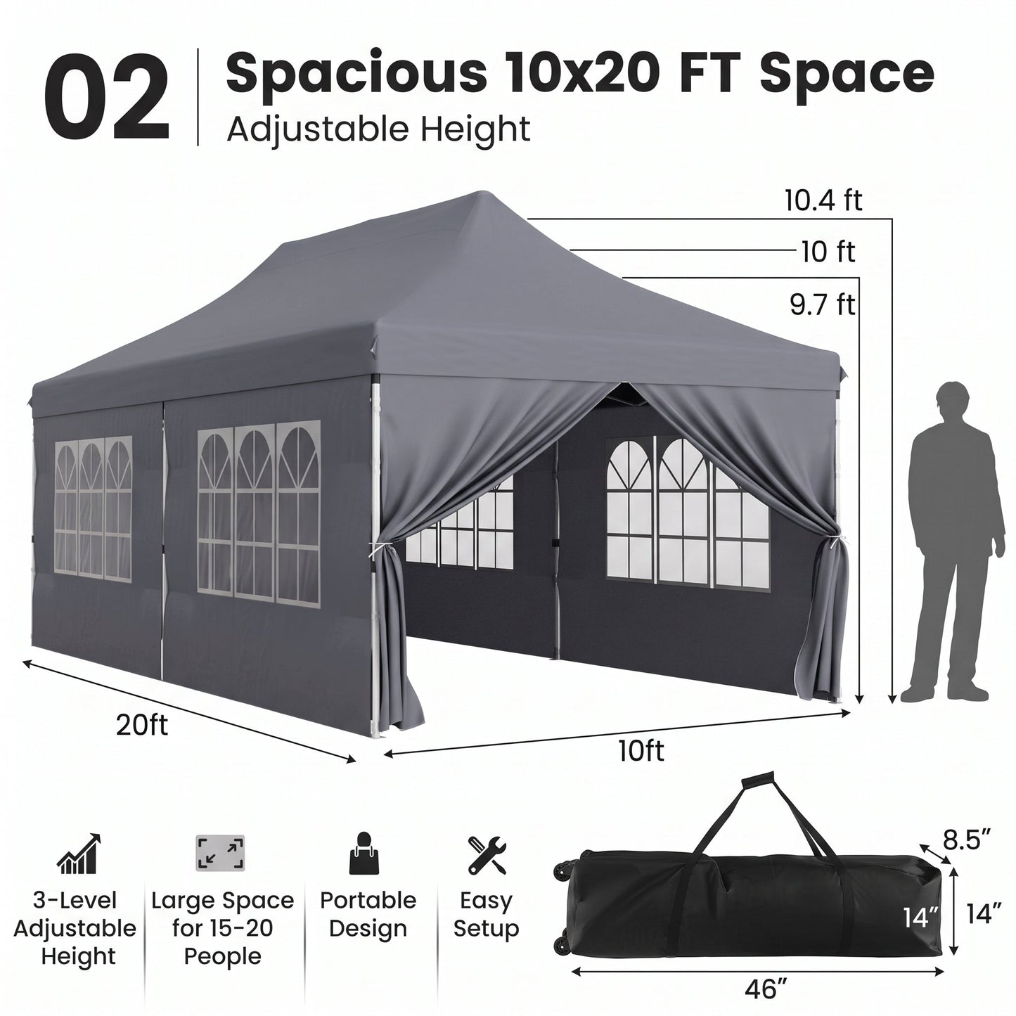 🎊【Hot sale】🎊10x20Pop up Canopy Tent with 6 sidewalls Commercial Heavy Duty Canopy UPF 50+ All Weather Waterproof Outdoor Wedding Party Tents
