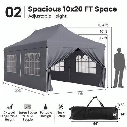 🎊【Hot sale】🎊10x20Pop up Canopy Tent with 6 sidewalls Commercial Heavy Duty Canopy UPF 50+ All Weather Waterproof Outdoor Wedding Party Tents