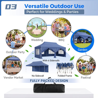 🎊【Hot sale】🎊10x20Pop up Canopy Tent with 6 sidewalls Commercial Heavy Duty Canopy UPF 50+ All Weather Waterproof Outdoor Wedding Party Tents