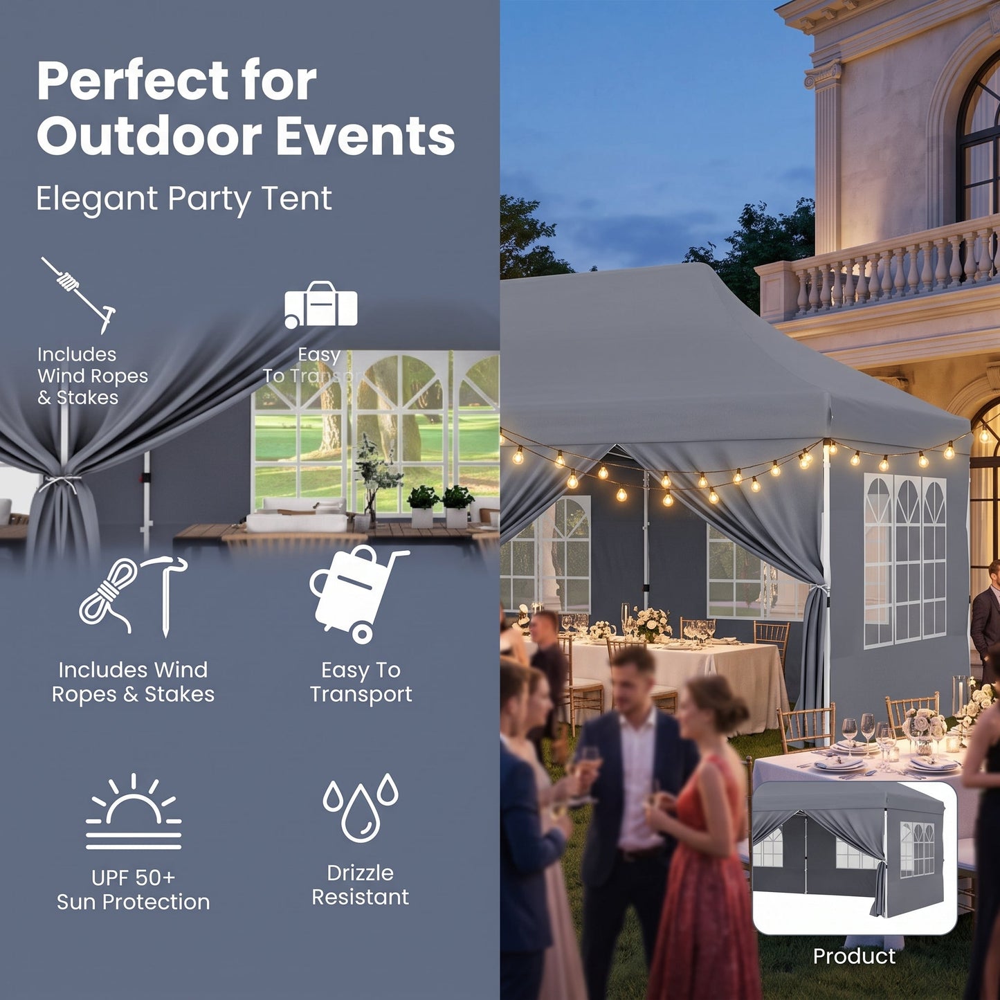 🎊【Hot sale】🎊10x20Pop up Canopy Tent with 6 sidewalls Commercial Heavy Duty Canopy UPF 50+ All Weather Waterproof Outdoor Wedding Party Tents