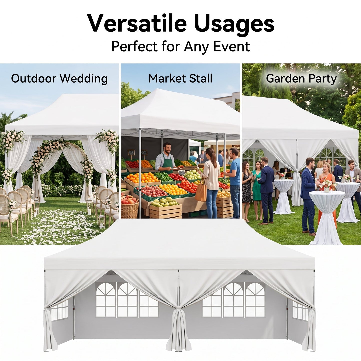 🎊【Hot sale】🎊10x20Pop up Canopy Tent with 6 sidewalls Commercial Heavy Duty Canopy UPF 50+ All Weather Waterproof Outdoor Wedding Party Tents