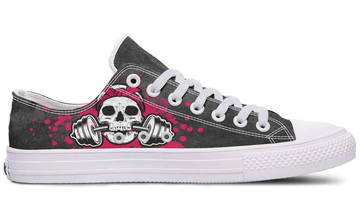Pink Skull with Dumbbell White Lowtop Sneaker