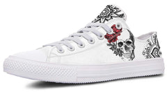Red Rose Black Skull Art White Lowtop Sneaker