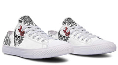 Red Rose Black Skull Art White Lowtop Sneaker