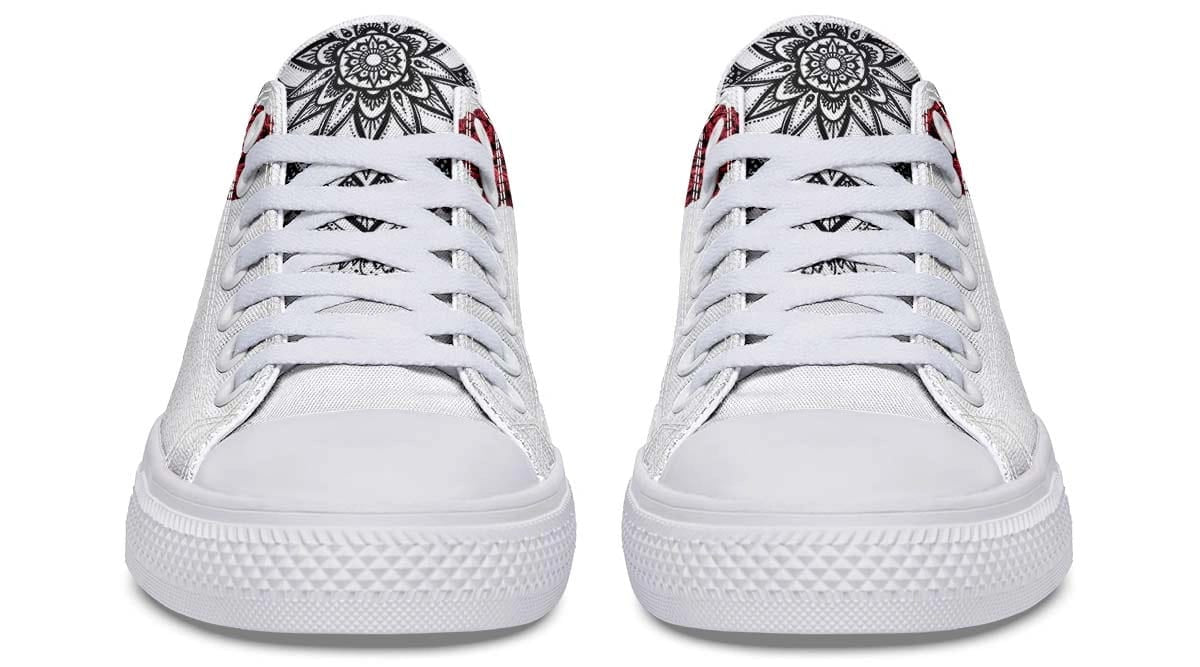 Red Rose Black Skull Art White Lowtop Sneaker