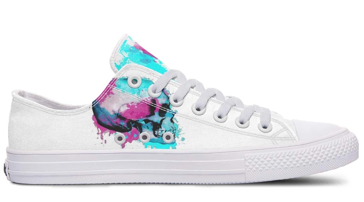 Skull Side Art Watercolor White Lowtop Sneaker
