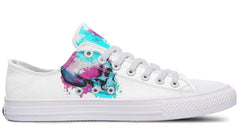 Skull Side Art Watercolor White Lowtop Sneaker