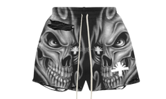 Vertabrae Skull Storm Distressed Black Shorts