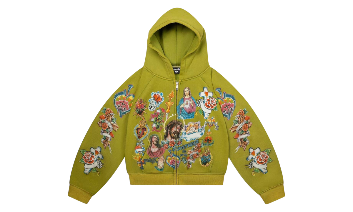 We Are Righteous Risen King Green Cropped Zip-Up Hoodie