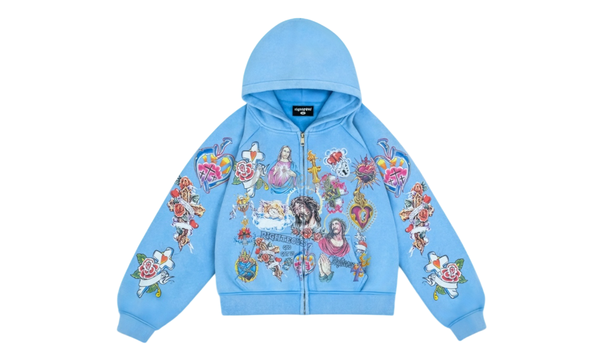 We Are Righteous Risen King Blue Cropped Zip-Up Hoodie