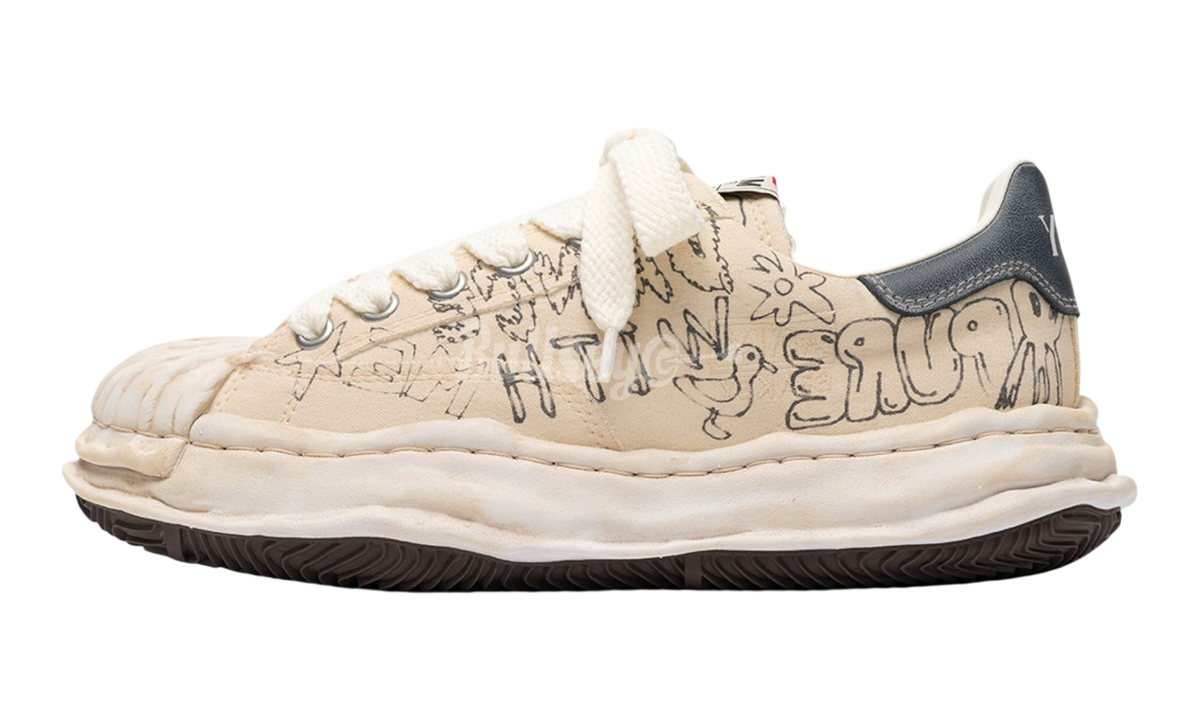 Maison Mihara Yasuhio Blakey Original Sole Graffiti Printed Canvas Cream Low-Top Sneaker