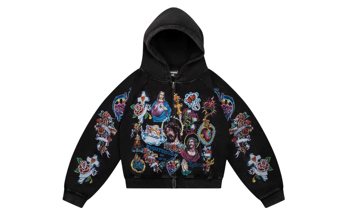 We Are Righteous Risen King Black Cropped Zip-Up Hoodie