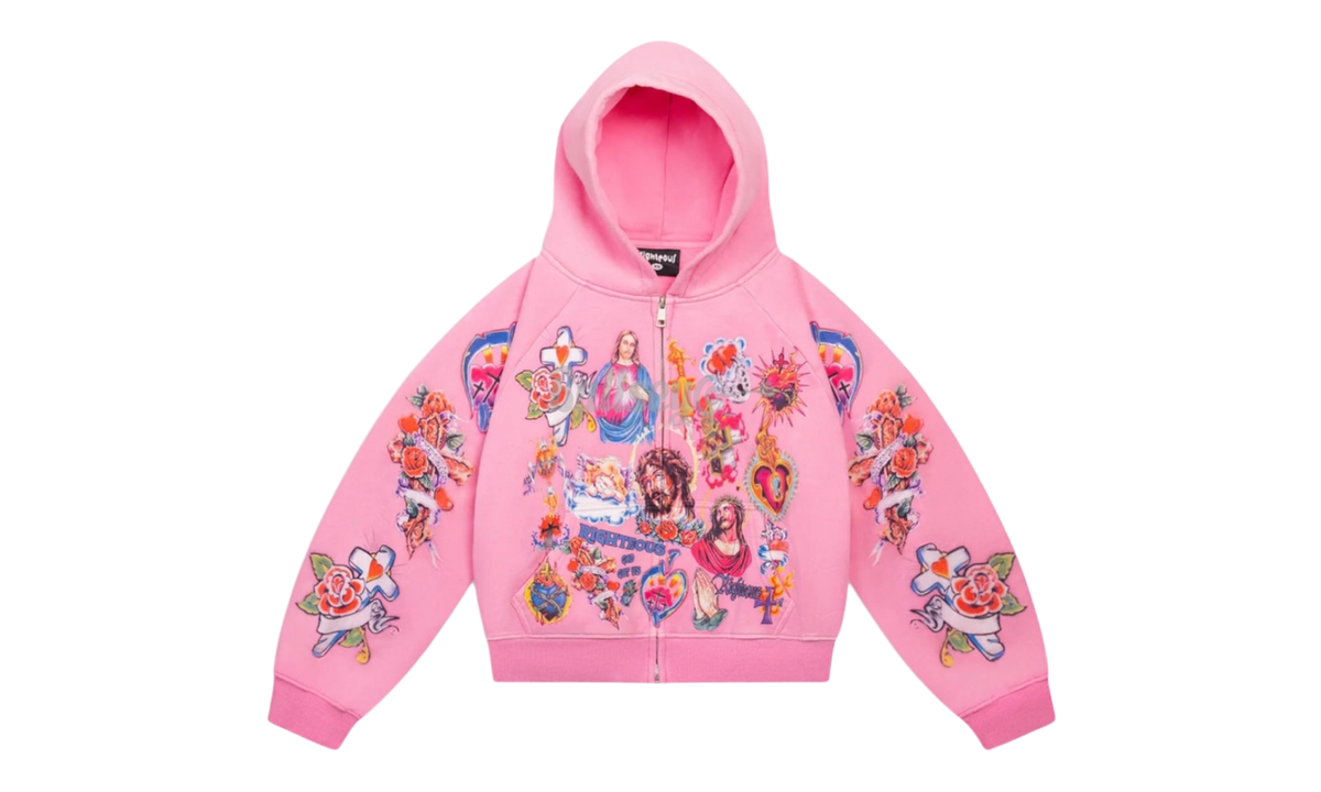 We Are Righteous Risen King Pink Cropped Zip-Up Hoodie
